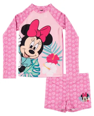 Produktbild von Disney Minnie Mouse Schwimmset UV-Schutz 30 für Mädchen - Kinder Badeanzug Badeset langarm Shirt und Hose Zweiteiler Rosa 134-140