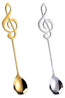 2er-Set Dessertlöffel aus Edelstahl, Musikmotiv, Gold und Silber