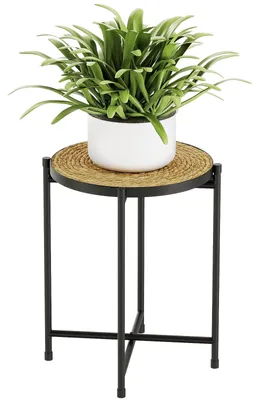 Produktbild von Runder Pflanzenständer für draußen, Blumenhocker, Pflanzenständer, Blumenständer aus Metall, schwarze Blumenbank, Wohnzimmer, kleiner Tisch, Beistelltisch, kleiner Couchtisch, Balkondekoration
