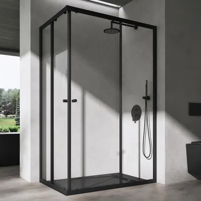 Image de doporro Cabine de Douche Noir en Angle Transparent 80x120cm Paroi de Douche Hauteur de 190cm Portes Coulissantes Montage Réversible Receveur de Douche Inclus Ravenna16K-Plus