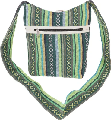 Produktbild von Kleiner Schulterbeutel, Boho Schultertasche, Tasche im Ethnostyle - Grün, Uni - Erwachsene, Baumwolle, 25*25*12 cm, Alternative Umhängetasche, Handtasche aus Stoff