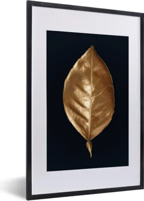 Produktbild von MuchoWow® Gerahmtes Poster Blätter - Chic - Gold - Pflanzen - Schwarz 40x60 cm - Poster mit Schwarzem Bilderrahmen Wandposter Rahmen Foto Bilder - Poster in Rahmen