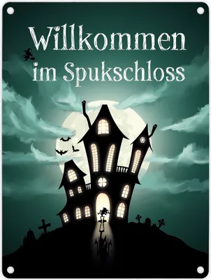 Produktbild von Metallschild in 15x20 cm gruseliges Halloween Motiv und Spruch - Willkommen im