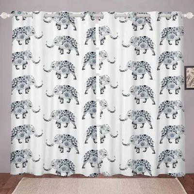 Boho Elefant Vorhänge Verdunkelung 2er Set