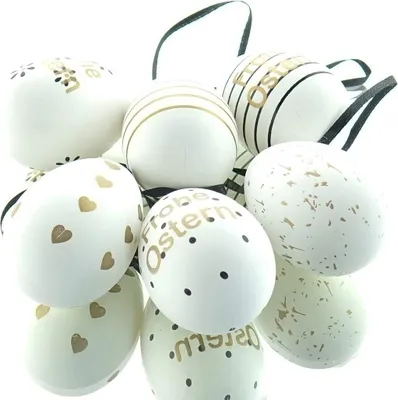 Produktbild von Kaemingk Ostereier Eier Weiß Schwarz Goldfarben modern & clean 6er Set - Kunststoff