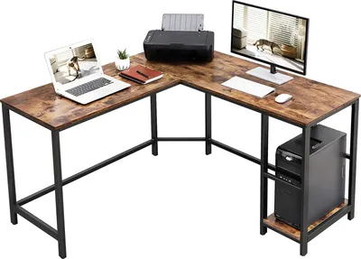 Immagine prodotto di Scrivania ad angolo Fabrice 138cm 2 ripiani - marrone rustico/nero