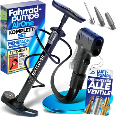 Produktbild von NEXTCOVER Fahrradpumpe Alle Ventile mit Airflow-Technologie Pumpe für Autoventil, Presta Ventil & Dunlopventil I Standluftpumpe Fahrrad mit Manometer Luftpumpe Fahrrad