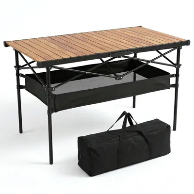Produktbild von Sekey 120 x 60 cm Aluminium Campingtisch Faltbar Klapptisch belastbar bis 30kg- Tisch mit Netzablage - in Holzoptik
