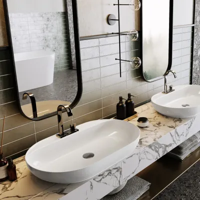 Produktbild von Waschbecken Paradise| Weiß | Aufsatzwaschbecken mit Hahnloch & Überlauf | 69,5 x 10 x 43,5 cm | ovale Form | Glattes Finish | Gästewaschbecken Handwaschbecken Badezimmer WC