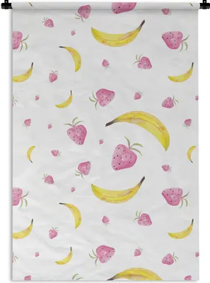 Produktbild von MuchoWow® Wandteppich Wandbehang Banane - Erdbeere - Aquarell 90x135 cm Tapisserie Dekoration Wandtuch - Baumwolle - Wandskulptur