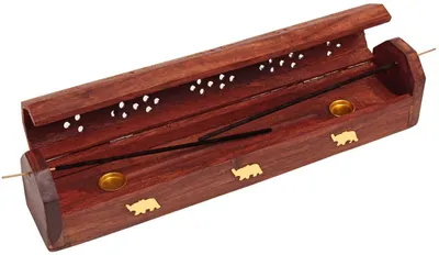 Räucherstäbchenhalter aus Holz, handgefertigt, 30,5 x 5,1 x 5,1 cm, braun