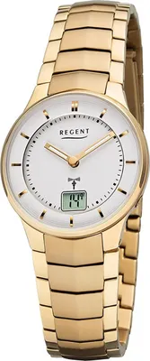 Produktbild von Regent Metall Damen Uhr FR-263 Analog-Digital Armbanduhr gold Funkuhr D2URFR263