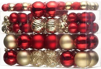 Produktbild von Weihnachtskugeln Set 100 Stück in Rot-Gold, Bruchfest
