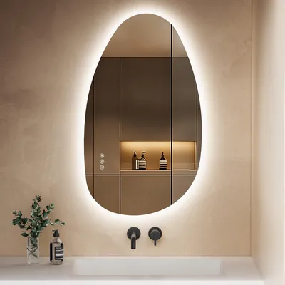 Immagine prodotto di S'AFIELINA 85×50 cm Specchio asimmetrico LED - Specchio da bagno con illuminazione, funzione dimmer, montaggio orizzontale/verticale, antiappannamento, bagno e corridoio