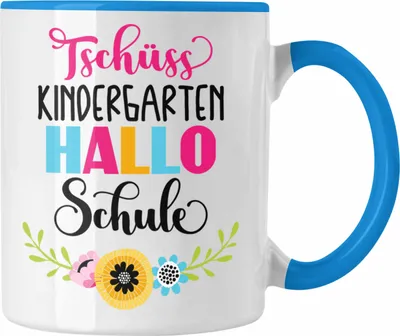 Produktbild von Trendation - Tschüss Kindergarten Hallo Schule Mädchen 2022 Geschenk Tasse Schulstart 1. Schultag Schuleinführung Schulanfang Geschenkidee 2022 Schulkind Ich Glitzer Jetzt In Der Schule (Blau)