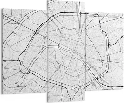Produktbild von Bild auf Leinwand - Leinwandbild - 3 Teile - Stadt Karte Paris - 130x100cm - Wand Bild - Wanddeko - Wandbilder - Leinwanddruck - Bilder - Wanddekoration - Leinwand bilder - Wandbild - CB130x100-4868