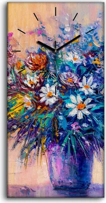 Produktbild von Küchenuhr Bürouhr Leinwand Uhr Geräuschlos 30x60 Malerei Abstrakte Kunst Blumen - schwarze Hände