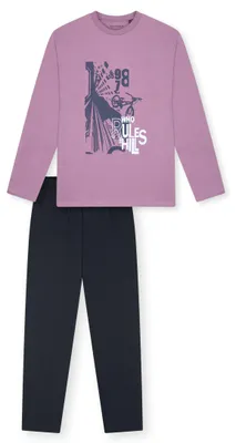 Produktbild von Schiesser Nightwear Schlafanzug Cooler Print und moderner Schnitt, Weicher Single-Jersey aus Baumwolle, Super softes Tragegefühl für die Nacht lila 176