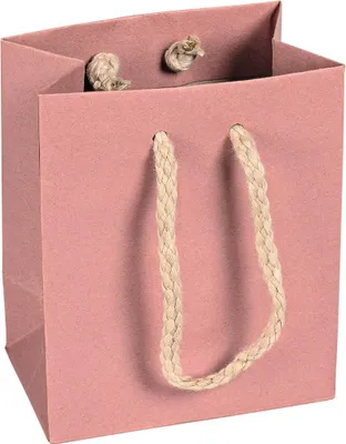Image de Sacs en papier, couleur rose, dimensions 10 x 12 x 6,5 cm, avec cordon en coton - lot de 12