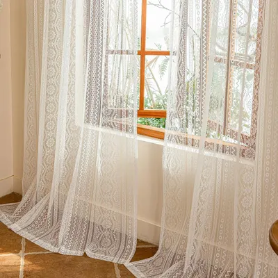 Produktbild von VORHÄNGE Gardinen, Spitzenvorhang, Boho-Vorhänge, weiß, halbtransparent