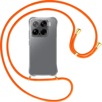 Produktbild von Handykette Backcover-Schutzhülle mit Band (Metall goldfarben) für Xiaomi 15 5G - neonorange