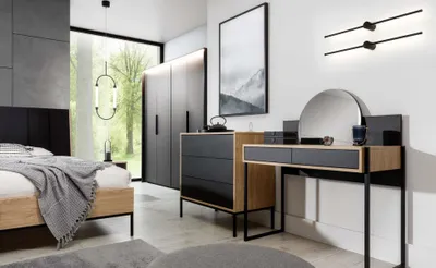 Image de Coiffeuse avec miroir noir Table console en bois miroir chambre à coucher