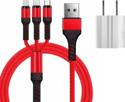 Immagine prodotto di SIMU 3-in-1 tessuto 1.2M telefono cellulare periferica sicura di ricarica cavo dati set rosso