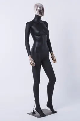 Productafbeelding van DF7-8D Volledig figuur etalagepop, dames, levensgroot (178 cm), zwart, mat, met voetstuk. Stijlvol, modern, mooi. Levensgroot