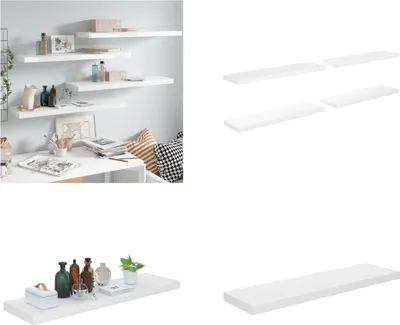 Produktbild von vidaXL Schweberegale 4 Stk. Hochglanz Weiß 90x23,5x3,8 cm MDF - Wandregal - Wandregale - Schwebendes Wandregal - Wandregal Schwebend