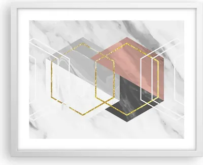 Produktbild von Gerahmtes Poster - Weißer Rahmen - Zahlen Weiß Golden - 50x40 cm - Wand Bild - Wanddeko - Wandbilder - Kunstposter - Wandposter - Bilderrahmen - Bilder - Kunstdruck - Wanddekoration - P2WAA50x40-5087