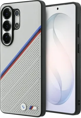 Immagine prodotto di Custodia MagSafe con logo BMW in metallo tricolore – Samsung Galaxy S26 Ultra (grigio)