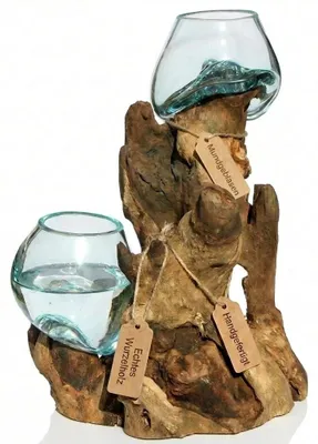 Immagine prodotto di Solidchoice - Vaso in vetro doppio, con base in legno