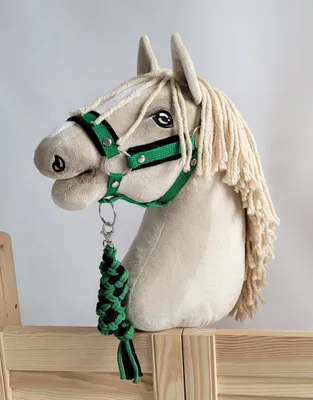 Obrázek produktu pro Hobby Horse set: A3 ohlávka s černou kožešinou + provazový úvaz - černozelený