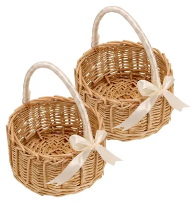 Produktbild von 2 Stück Geflochtener Rattan-Korb mit Henkel, 15x8cm Kleine Blumenkörbe für Blumenmädchen, Hochzeit, Wohndeko & Blumengestecke