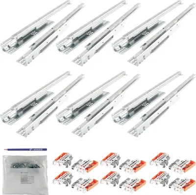 Zdjęcie produktu dla Zestaw Blum tandem z częściowym wysuwem, prowadnica szuflady 500 mm Blumotion z praktycznym łącznikiem Blum, nośność prowadnicy szuflady 30 kg - 6 par prowadnic szuflady z łącznikiem