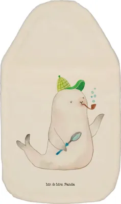 Produktbild von Mr. & Mrs. Panda Wärmflasche Robbe Sherlock - Weiß - Geschenk, Lustige Sprüche, Wärmekissen, Bettflasche, mit Bezug, Wärmflaschen, wärmebeutel