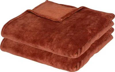Immagine prodotto di Uniqoos® Atmosphera, set di 2 coperte in pile, 130 x 180 cm – Terracotta, plaid in morbida microfibra di poliestere, ideale per divano e letto
