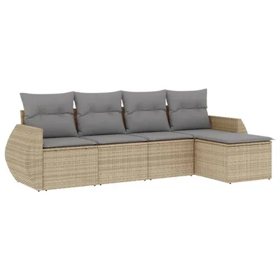 Produktbild von 5-tlg. Garten-Sofagarnitur mit Kissen Beige Poly Rattan