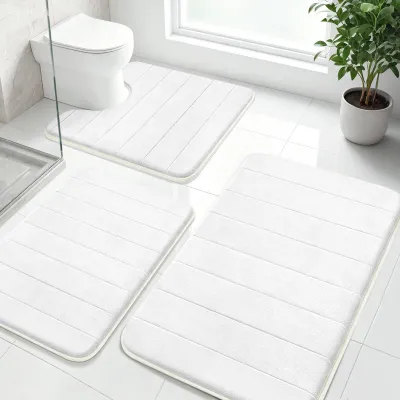 Produktbild von Badezimmerteppich Set 3 Teilig, Badteppich & WC Vorleger, Weiß