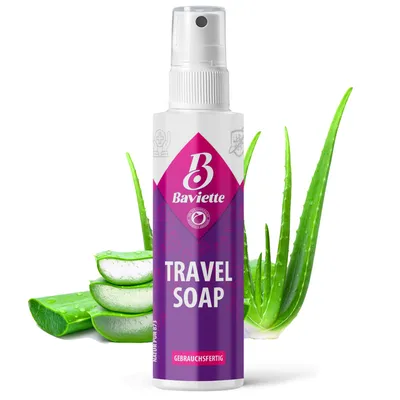 Produktbild von Baviette Eco Travel Soap 100 ml – kompakte Reise-Seife mit Mikroorganismen für Hände, Geschirr & Wäsche unterwegs
