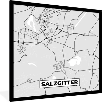 Produktbild von MuchoWow® Gerahmtes Poster Deutschland - Karte - Stadtplan - Salzgitter 40x40 cm - Poster mit Schwarzem Bilderrahmen Wandposter Rahmen Foto Bilder - Mit Rahmen - Wanddekoration Schlafzimmer