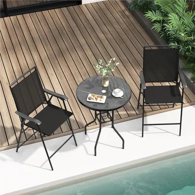 Image de Ensemble de table et chaises pour bistro - Mobilier de balcon - Ensemble pour terrasse - Table d'extérieur avec chaises - Mobilier de jardin - Avec parasol