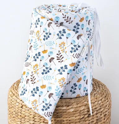 Produktbild von BLUMENWIESE Türkis Blau 100% Baumwolle 420 x 30 cm BETTUMRANDUNG Babybett Austattung Babyausstattung Nestchen Blumen Bettschlange. Handgenähnt von LOOLAY®