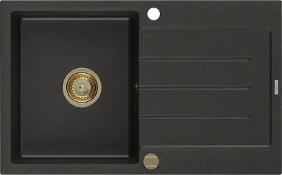 Immagine prodotto di Mexen Bruno lavello in granito 1 vasca con gocciolatoio 795 x 495 mm, nero/oro metallizzato, sifone oro - 6513791010-75-G