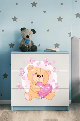 Produktbild von Kinderkommode mit Schubladen Teddybär Schmetterlinge in der Farbe Blau Babydreams