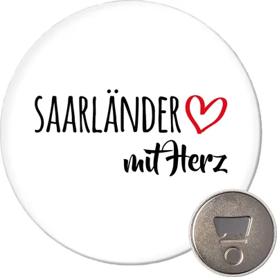 Produktbild von Huuraa Magnet Saarländer mit Herz 59mm Kühlschrankmagnet rund Flaschenöffner Geschenkidee