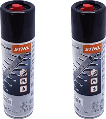 Two cans of Stihl Superclean cleaner are shown side-by-side against a white background.