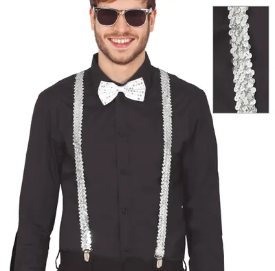Immagine prodotto di Set di accessori scintillanti per la notte di Capodanno Occhiali, papillon, bretelle, scintillante festa di Natale Costume di Capodanno Moda Festeggiamenti Glamour Eleganza Moderna, Colore: Oro