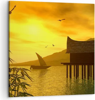 Produktbild von Bild auf Leinwand - Leinwandbild - Asien Berg Meer Felsen - 60x60cm - Wand Bild - Wanddeko - Leinwanddruck - Bilder - Kunstdruck - Wanddekoration - Leinwand bilder - Wandkunst - AC60x60-0363