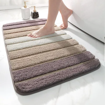 Image de Tapis de bain antidérapant 50 x 80 cm, tapis de bain moelleux, tapis de bain absorbant, tapis de bain lavable pour la salle de bain, la douche et la baignoire, beige